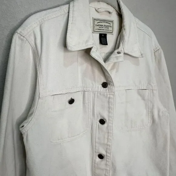 Vintage 90s Ralph Lauren Jeans Co Chore Jacket Cream Cotton Womens M - Picture 4 of 7